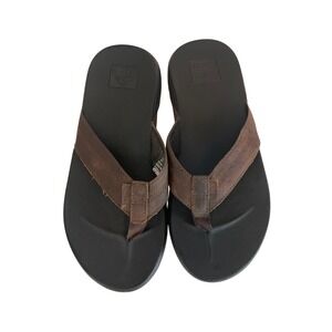 Reef Cusioned Flip Flops Mens Brown Leather Thong Sandals Size 8 Warm Travel